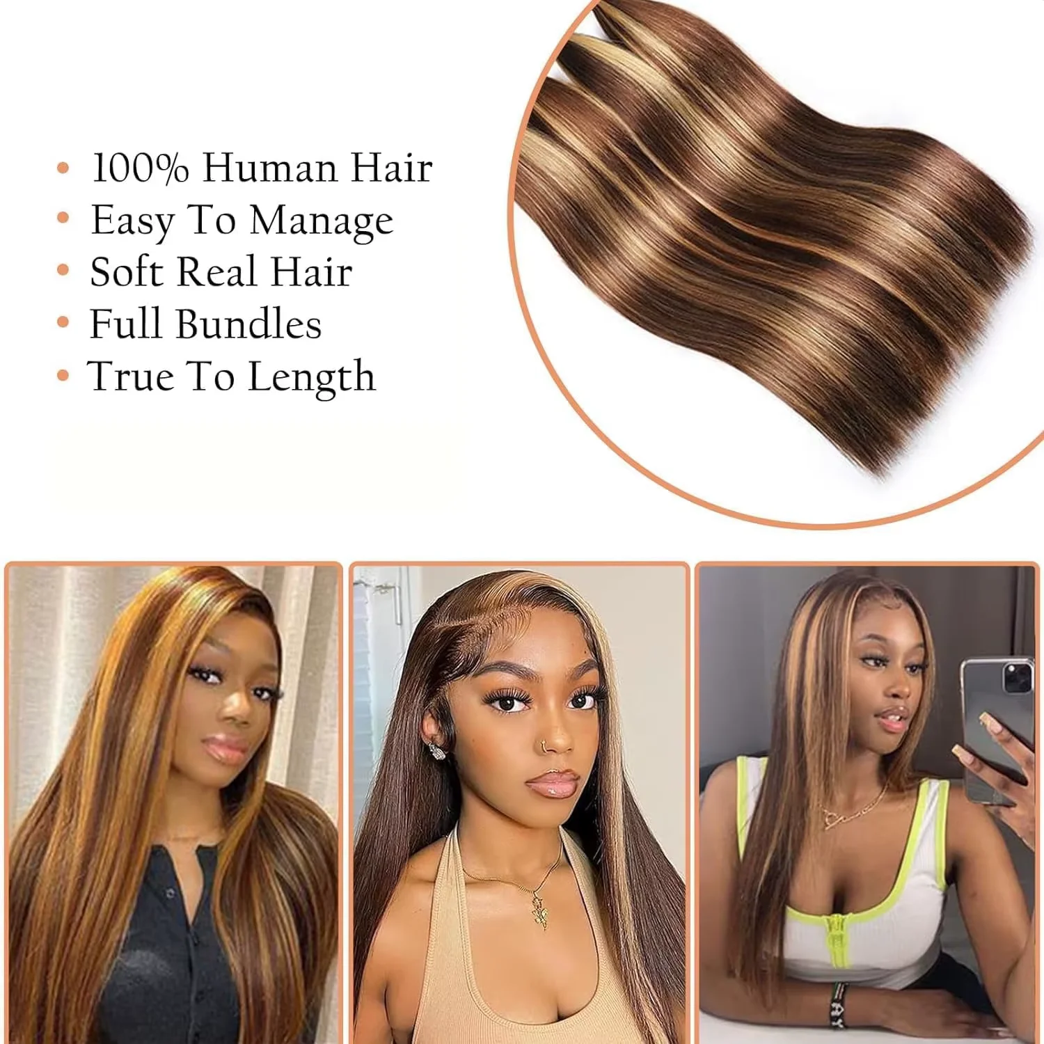 하이라이트 번들 스트레이트 인모 1 3 번들 P4/27 컬러 옴브레 허니 블론드 번들 브라질리언 헤어 익스텐션 여성용