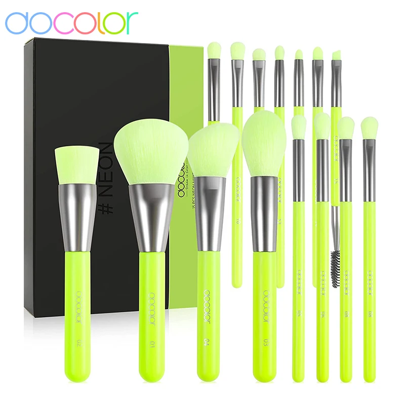 Docolor Neon Makeup Brushes 10/15pcs Professional Synthetic Hair Powder Foundation Eye Shadows Blending Contour Make Up Brushes