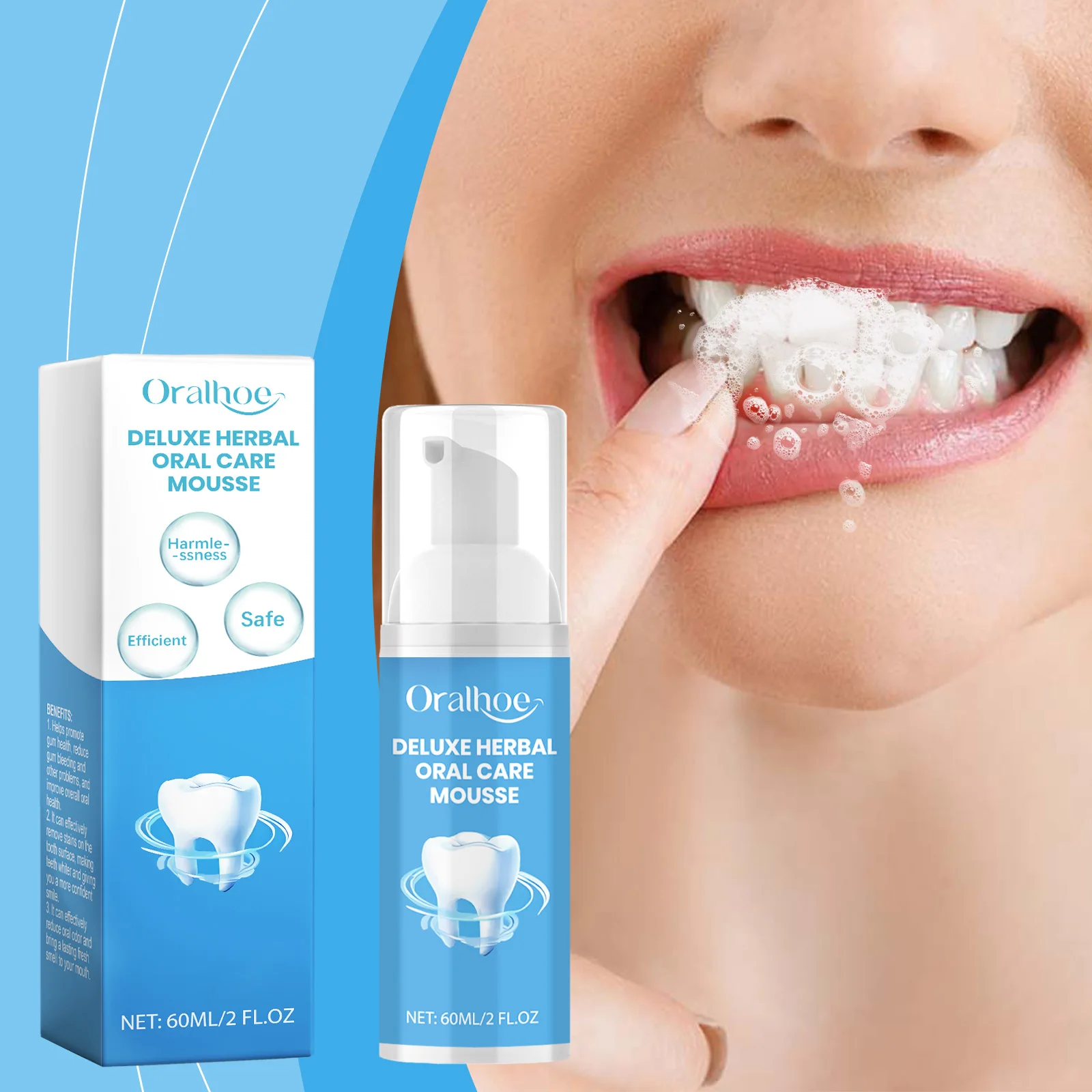 

Oralhoe 60ml Herbal Mousse Toothpaste Teeth Whitening Fresh Breath Oral Care Clean Yellow Teeth Stain Brightening Teeth Mousse