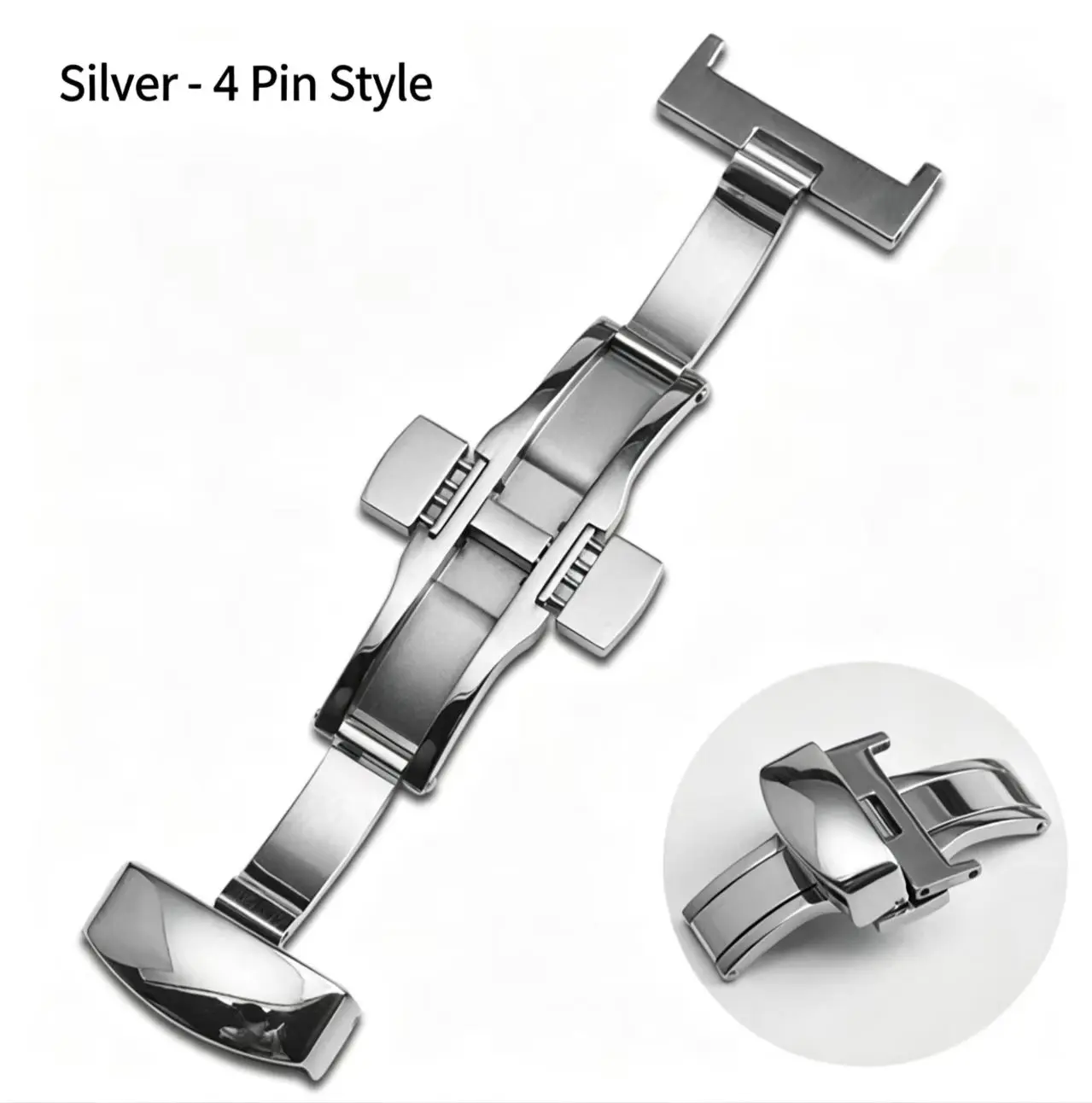 Picture 7: Universal stainless steel double-push butterfly clasp (4-pin) for leather watch straps (vacuum plated; 12mm, 16mm, 18mm)