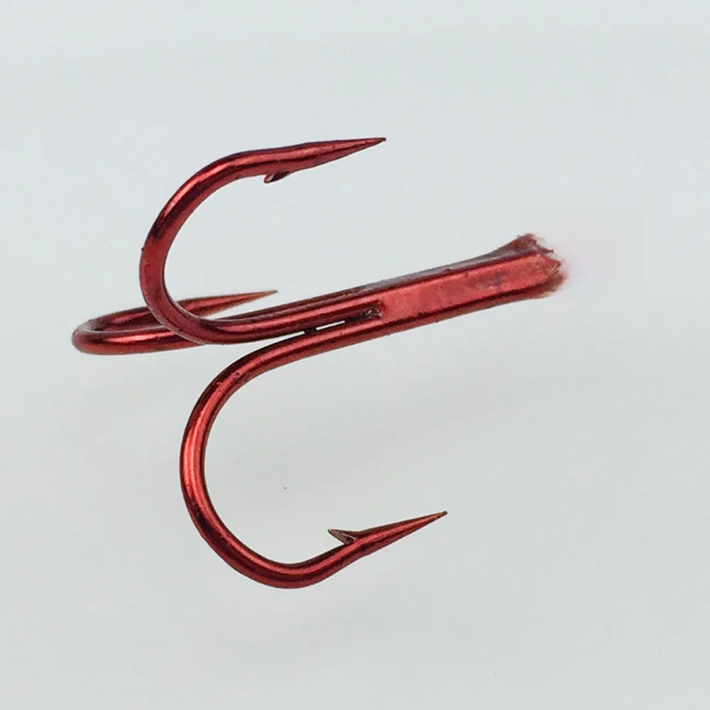 10 sztuk/partia czerwony nikiel trzy kotwica hak narzędzi połowowych 3/0-14 # High Carbon Steel ostre kolczasty okrągły Bend TrebleHooks — zdjęcie 2