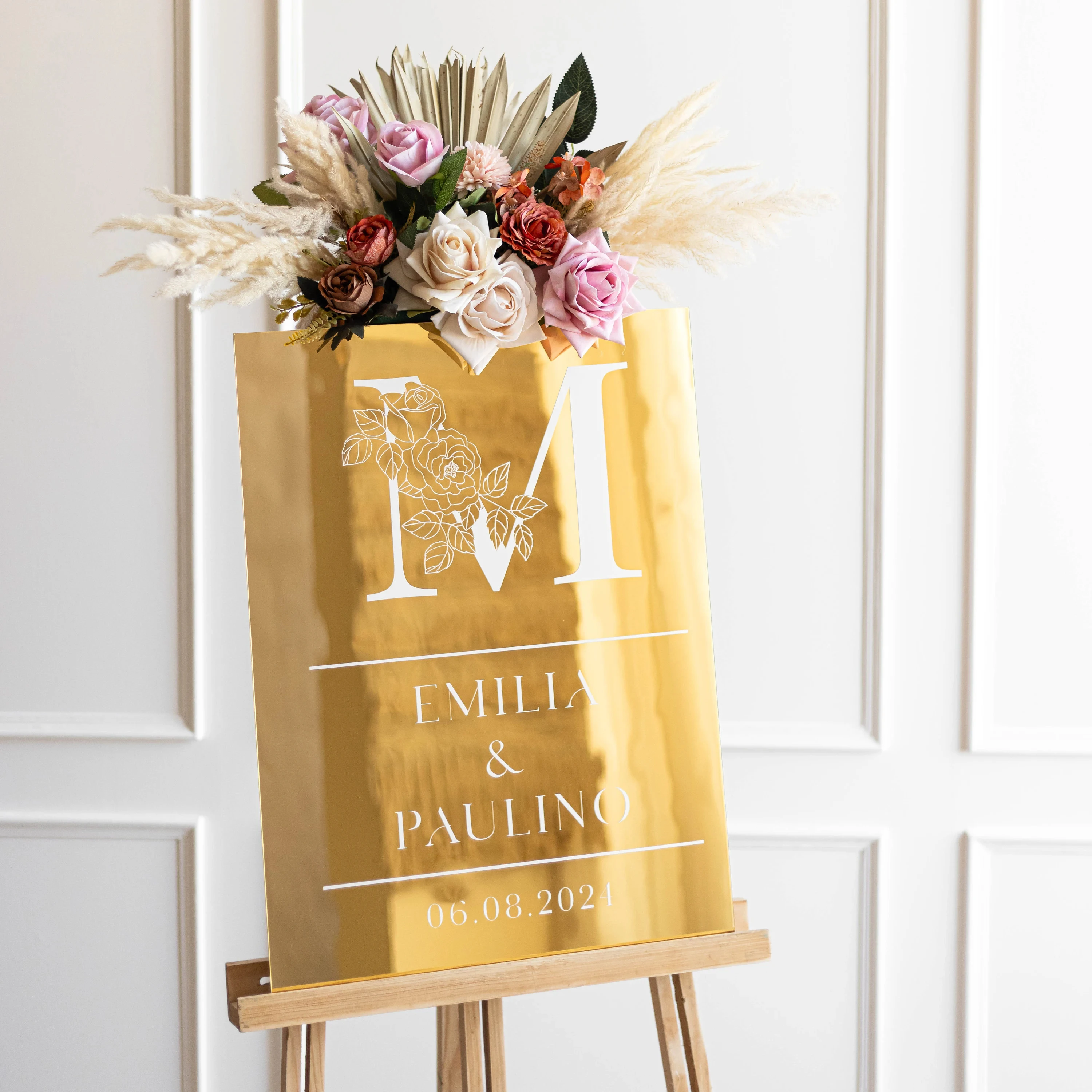 

Gold Mirror Wedding Monogram Sign Welcome Sign Personalized Letter Design Decor Custom Wedding Welcome Sign Mirror Wedding Sign