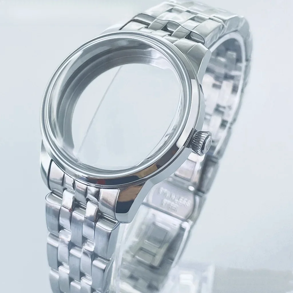 BURRYJAZZ 33mm NH35 NH36 NH34 NH38 NH70 NH72 Etui na zegarek Srebrne koktajlowe sterylne etui Łukowe szkło — zdjęcie 2