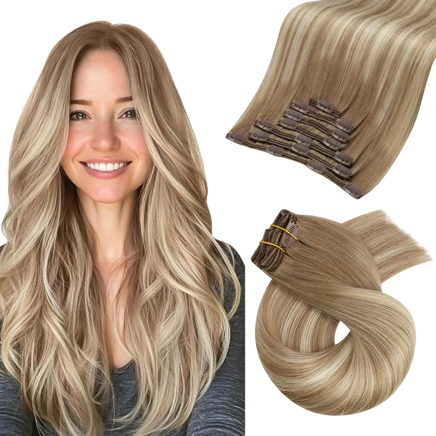 [Hot Koop] Moresoo Clip in Hair Extensions Echt Natuurlijk Haar Remy Straight Set 5 & 7 Stuks Braziliaanse Clip in Human Hair Extensions