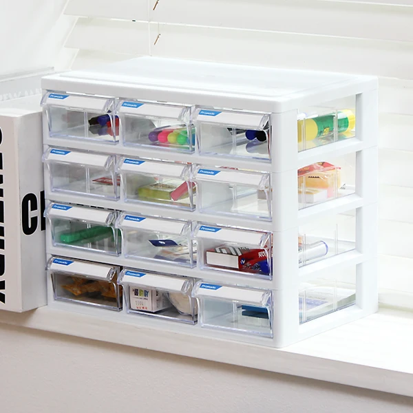 Promade desk-like fixed 12-compartment/transparent storage box/parts box/desk-like