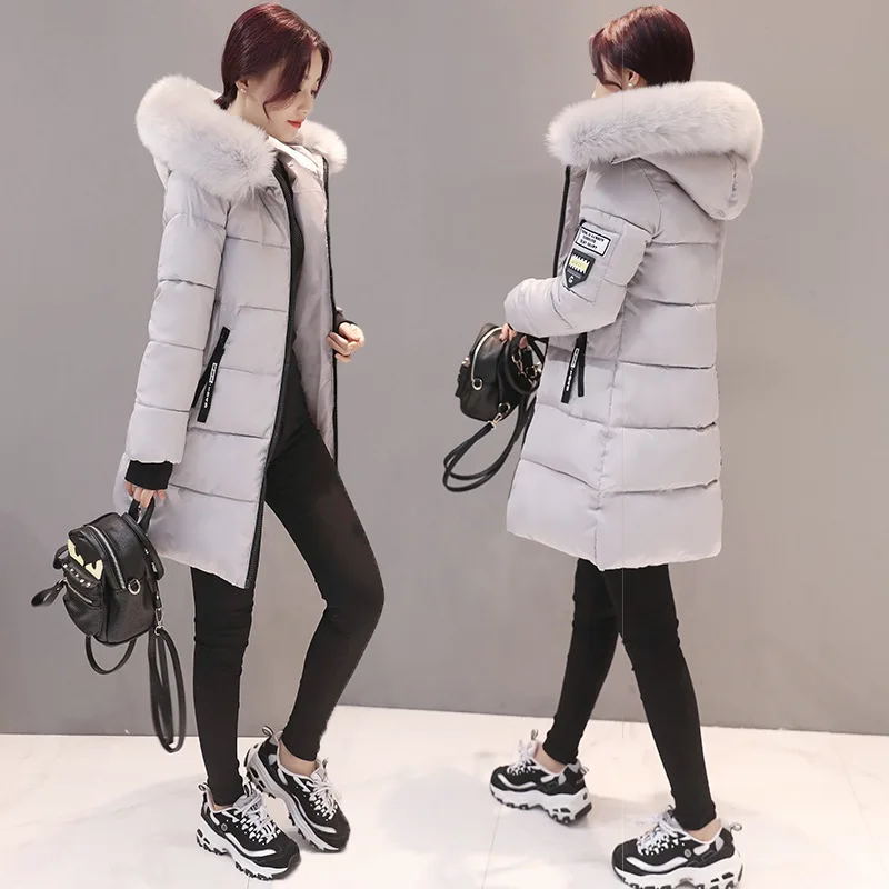 2024 Winter Women Parka Coats Long Cotton Casual Fur Hooded Jackets Thick Warm Slim-fit Jacket Female Overcoat Coat Clothing