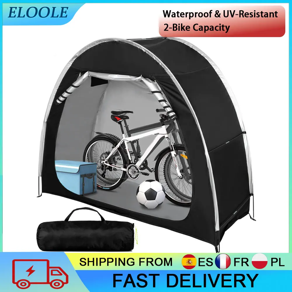 Tenda per biciclette di grande capacità, impermeabile, con protezione UV, adatta per 2 biciclette, tenda portatile per deposito all'aperto, per giardino.