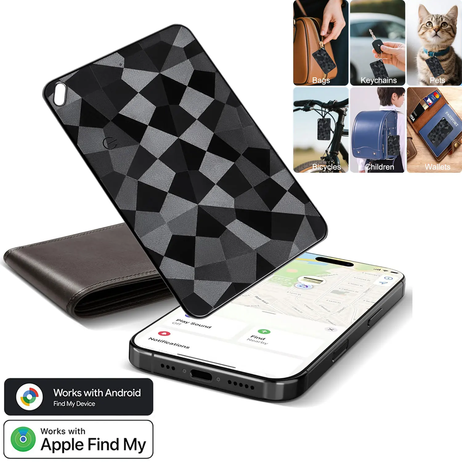 

Card GPS Finder For Android google & iPhone Dual-System Tracker ,For Wireless Charging,For Cars Wallets Pets Global Positioning