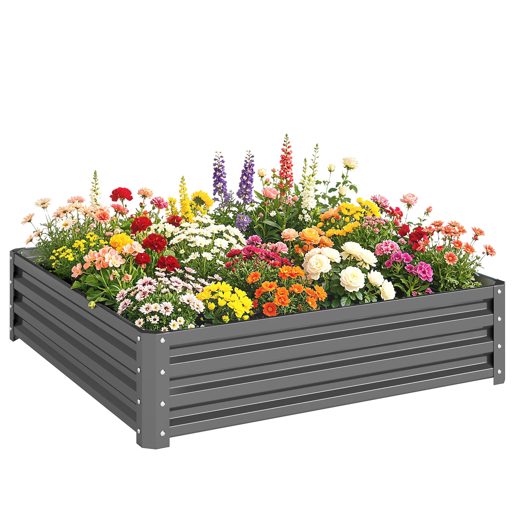 432L Vierkante Verhoogde Moestuinbak met Stalen Frame voor Groenten, Bloemen en Kruiden, 120 x 120 x 30cm, Lichtgrijs
