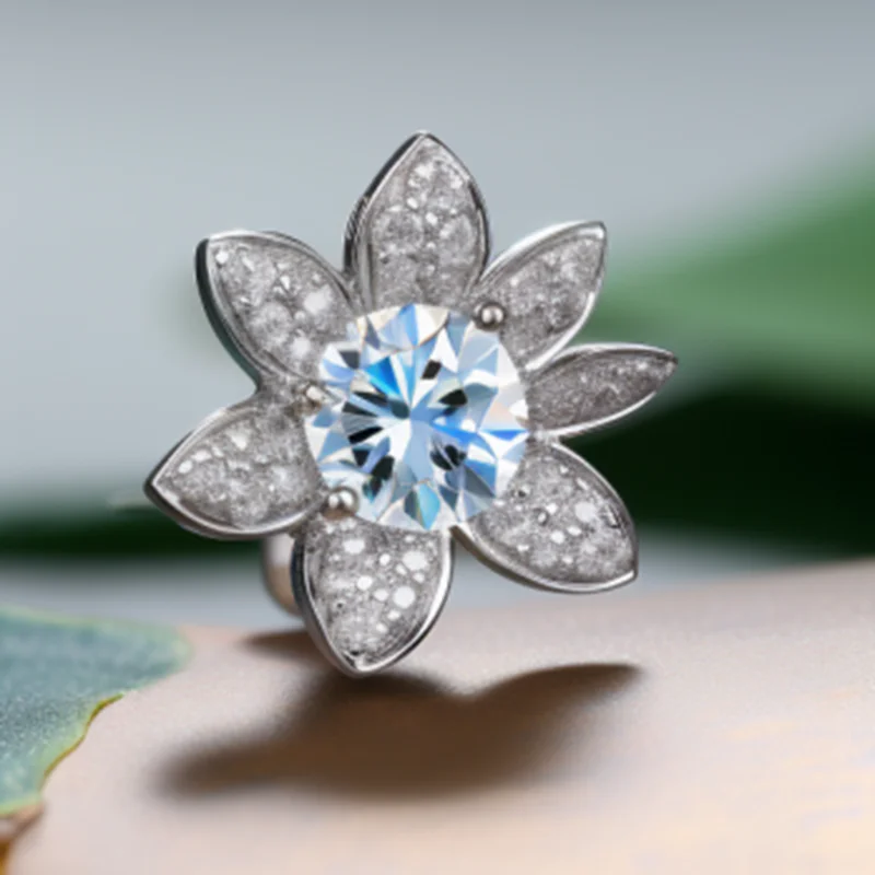 SGARIT Fine Jewelry 14K White Gold Sunflower Earring Classic Blue Moissanite Diamond Earring for Woman