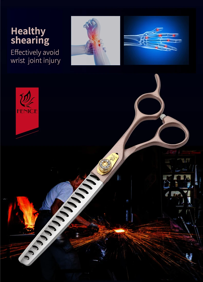 Fenice 7/7,5/8 Zoll JP440C Stahl Professionelle Hundepflege-Effilierschere für Hunde Haarschere ножницы Tijeras – Detail 12
