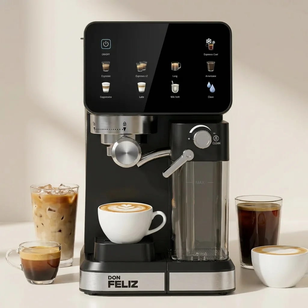 Cafetera Don Feliz Espresso 20 Bares Semiautomática, Tanque Leche 500ml, LCD, Autolimpieza, 1.5L, Ideal para… — oferta en AliExpress