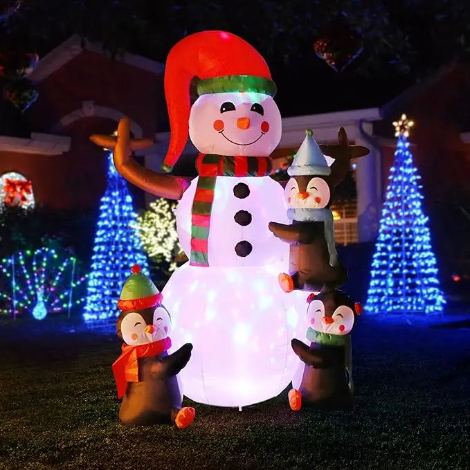 

6 FT Christmas Inflatable Snowman with Penguin LED for Party Garden Decoration
