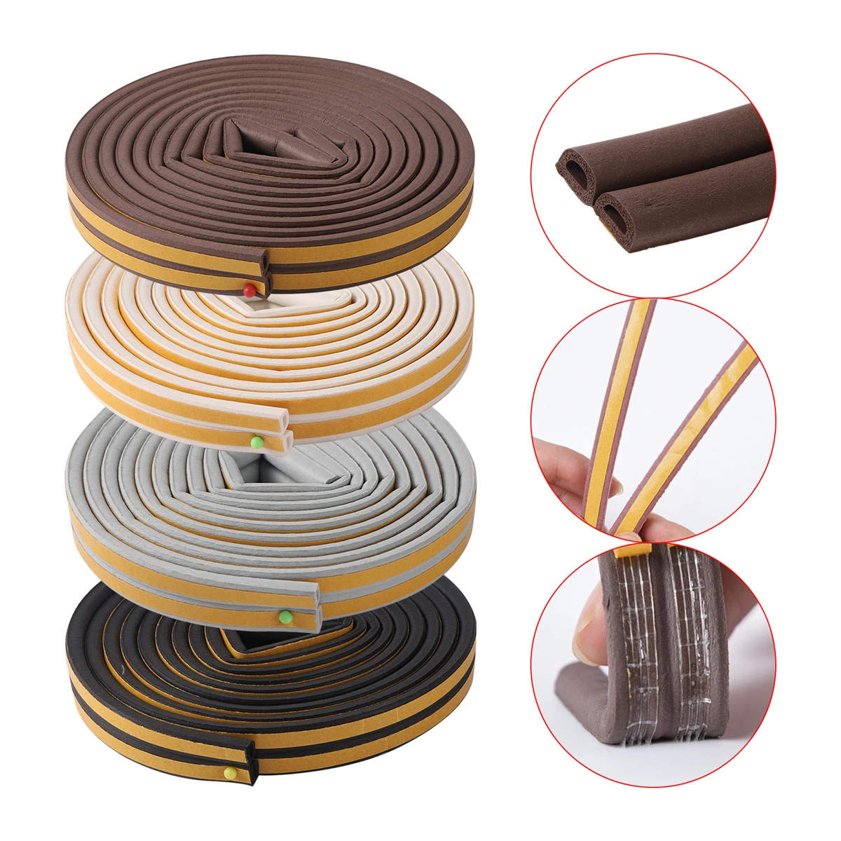 D-Type Self-Adhesive Seal Strip 5m EPDM Rubber Foam Sponge Color Wooden Door Sound Insulation Windproof Anti-Collision Strip 1Pc