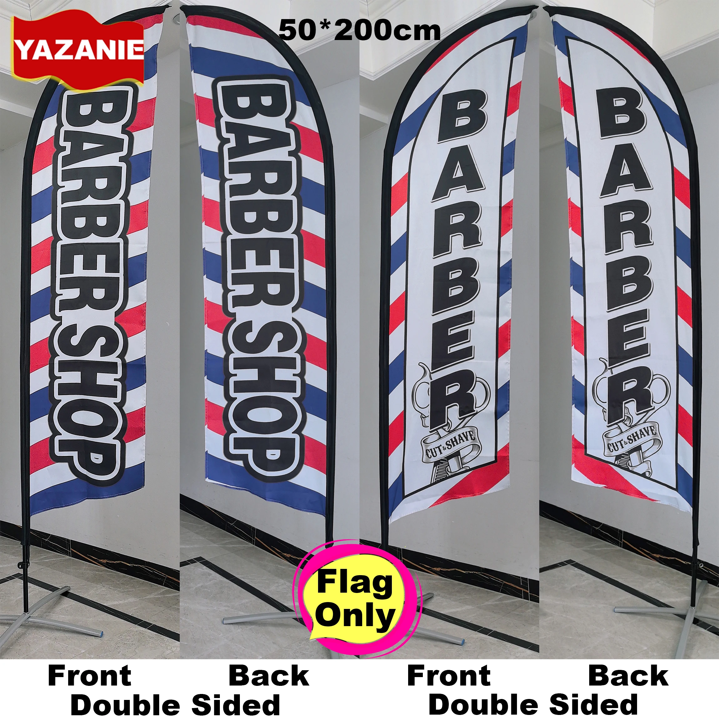 Barber Shop Windless Feather Banner Flag Single Double Sided Custom Swooper Beach Flag for Salon Haircut Advertising Outdoor
