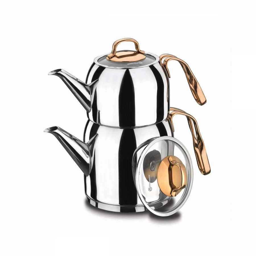 

Korkmaz Rosanna A192 Turkish Teapot Set 2.5 Liters 84.5 oz For Stovetop Stainless Steel Double Tea Maker with Ergonomic Handles