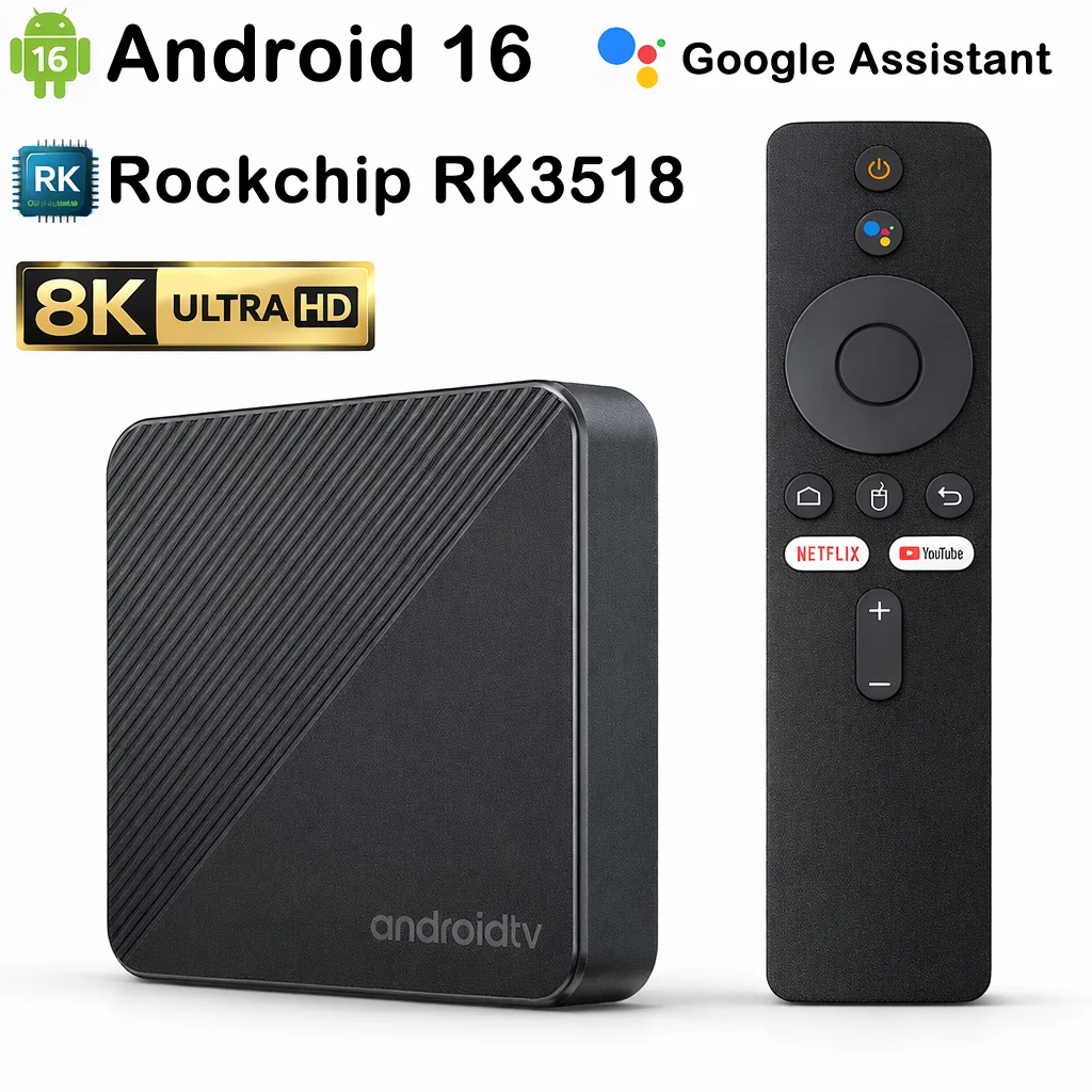 Android16.0 Smart Tv Box Rockchip RK3518 8K WiFi6 4GB 32GB 64GB Voice Google Assistant YouTube Netflix Set Top Box Media Player
