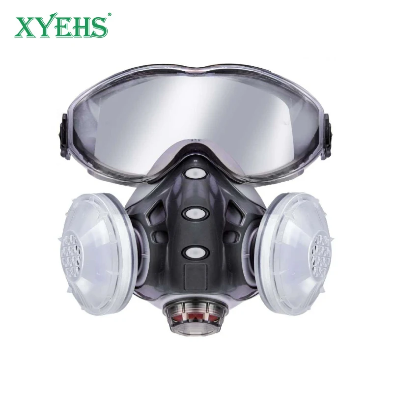 XYEHS Half  Face Respirator Mask with Goggles 2x Dust Fliter Catridges & 2x Dust Cotton Filter for Cleaning, Painting, Sanding