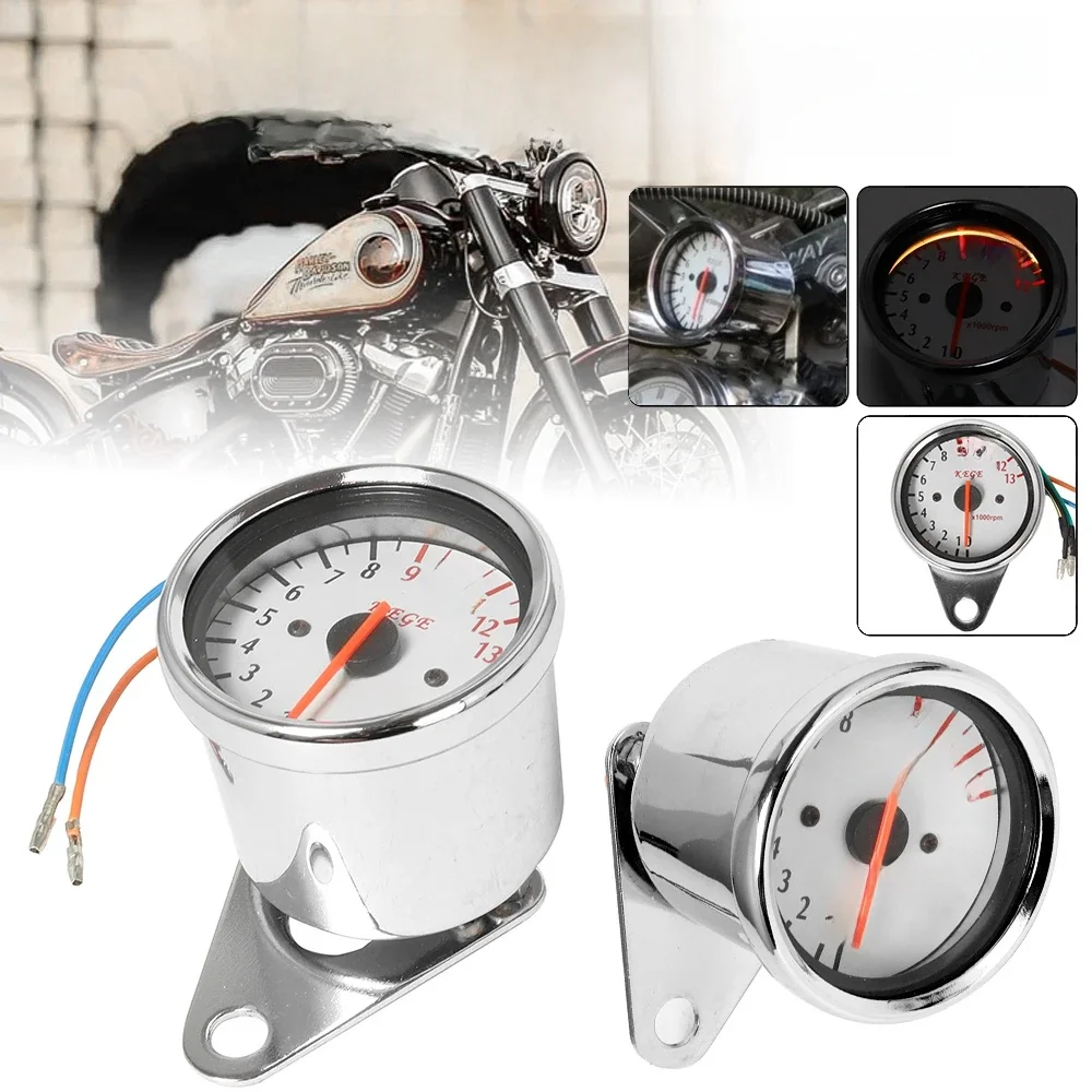 Retro uniwersalny motocykl obrotomierz LCD sygnał prędkościomierz przebieg Gauge 13000RPM Chrome dla Cafe Racer Harley Honda Yamaha — zdjęcie 2