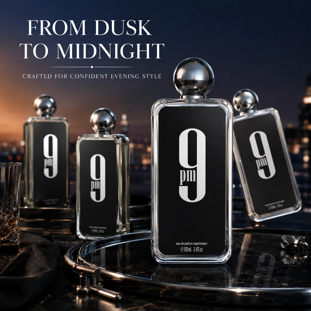 Afnan 9 PM Men Eau De Parfum Transparent Square Bottle Silver Round Cap Luxury Arabian Woody Scent Long Lasting Fragrance 100ml Mens Cologne Perfume Gift Set For Male view 5