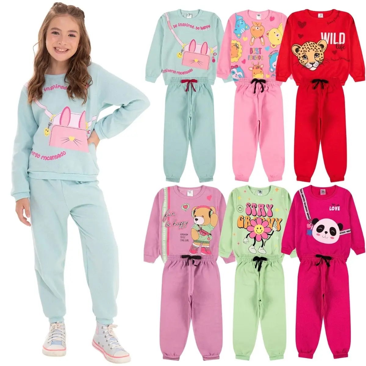 Kit Sortido 10 Peças de Roupas Feminino Infantil Inverno – 5 blusas casacos + 5 calças de 1 ao 10