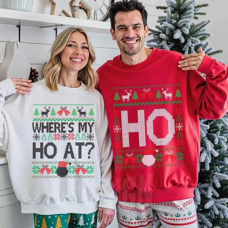 Grappige paren kerstsweater met lange mouwen waar is mijn Ho At & Ho lelijke winter warme kersttruien bijpassende man vrouw