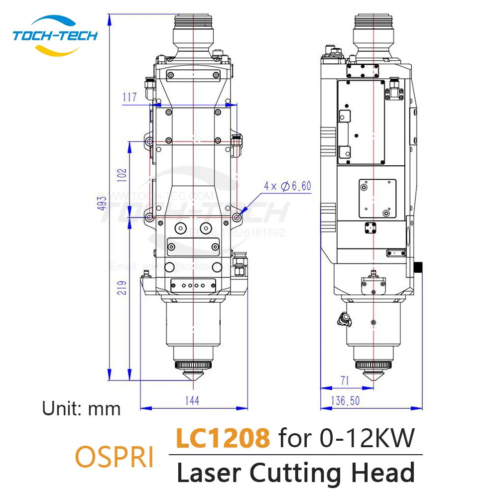 Kepala pemotong fokus otomatis 0-12kW QBH OSPRI LC1208 kepala pemotong serat Laser untuk pemotongan Laser