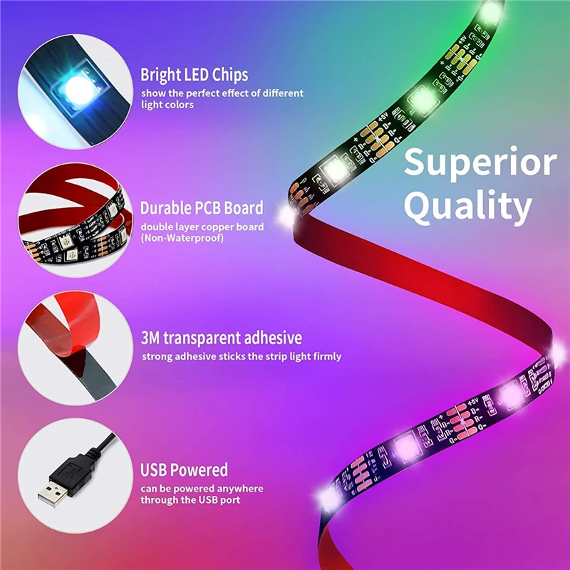 5050 USB Light Strip With Extension Cable 5V WIFI LED Strip With IR Remote Control RGB TV Backlight For Sony LG Samsung TUYA