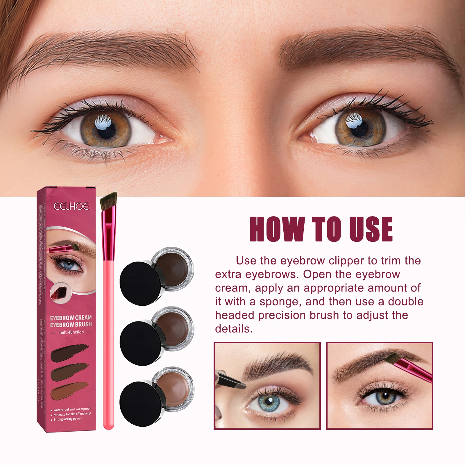 EELHOE – ensemble de crème à sourcils multifonctionnelle, maquillage durable, imperméable, résistant à la sueur, lissant, avec brosse