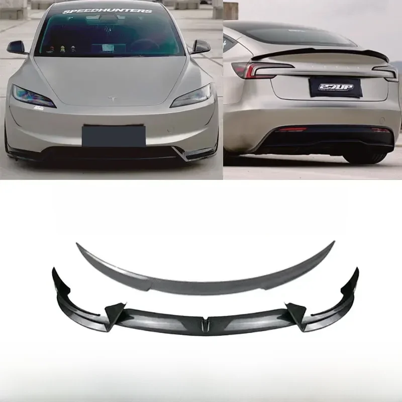 Dla Tesla Highland Model 3 Y 2016-2024 Przednia warga Sportowy zderzak Spoiler Gloss Carbon Print Tylny spojler Tylne skrzydło Zderzak Zestawy karoserii — zdjęcie 2