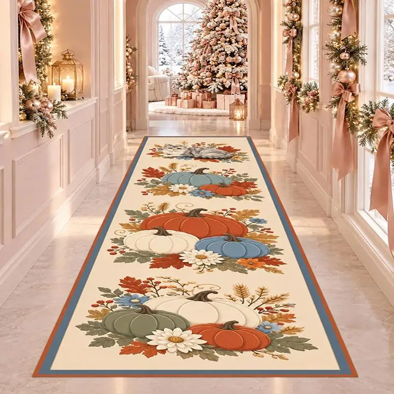 1 Piece Plush Pumpkin Pattern Runner Rug, Soft And Comfortable, Easy To Care, Autumn And Winter, For Hallway, Entryway, Living Room Decor