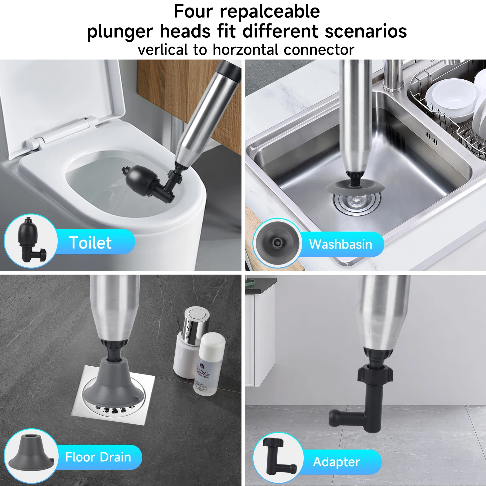 High Pressure Piston Sewer Dredge Clogged Remover Pipe Toilet Plungers Drain Blaster Air Drain Cleaner Manual Dredge Tools