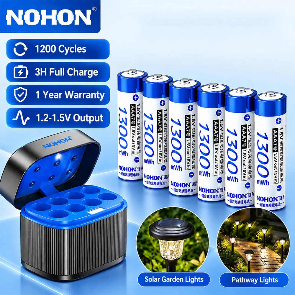 NOHON 1.5V AAA 1300mWh Original Rechargeable Battery AA 3600mWh Battery for Outdoor Solar Landscaping Pathway Light Household