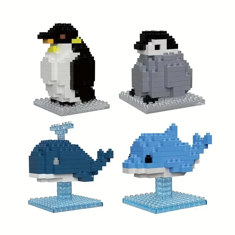 Blocs de construction d'animaux, baleine, dauphin, pingouin, ornements, jouets éducatifs et cadeaux de vacances pour enfants, bricolage!