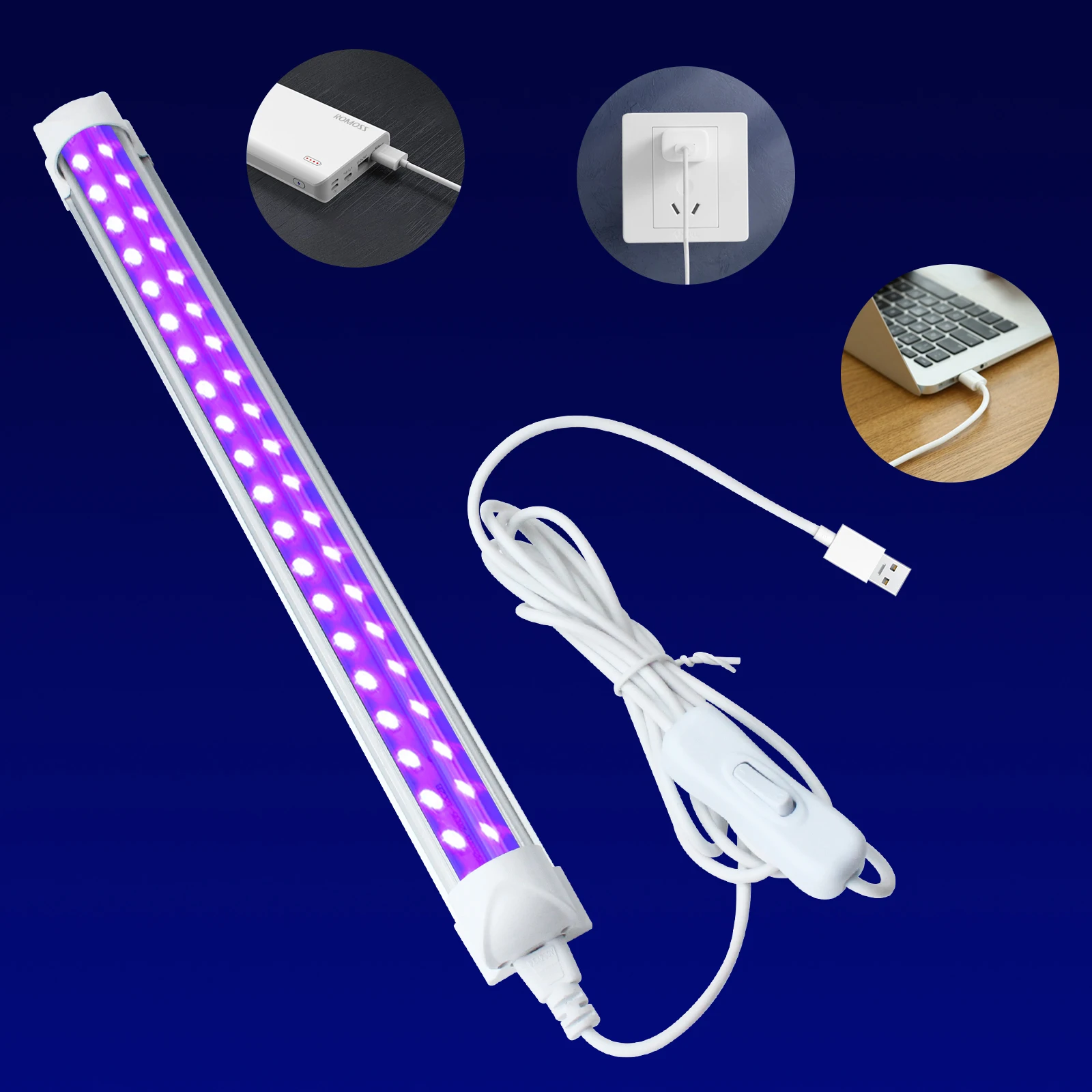 แท่งไฟ UV LED สีดำติดตั้งไฟสีดำ LED 10W หลอดไฟโปสเตอร์แบล็กไลท์แบบพกพาสำหรับห้องนอนฮาโลวีนงานปาร์ตี้เรืองแสงคริสต์มาส