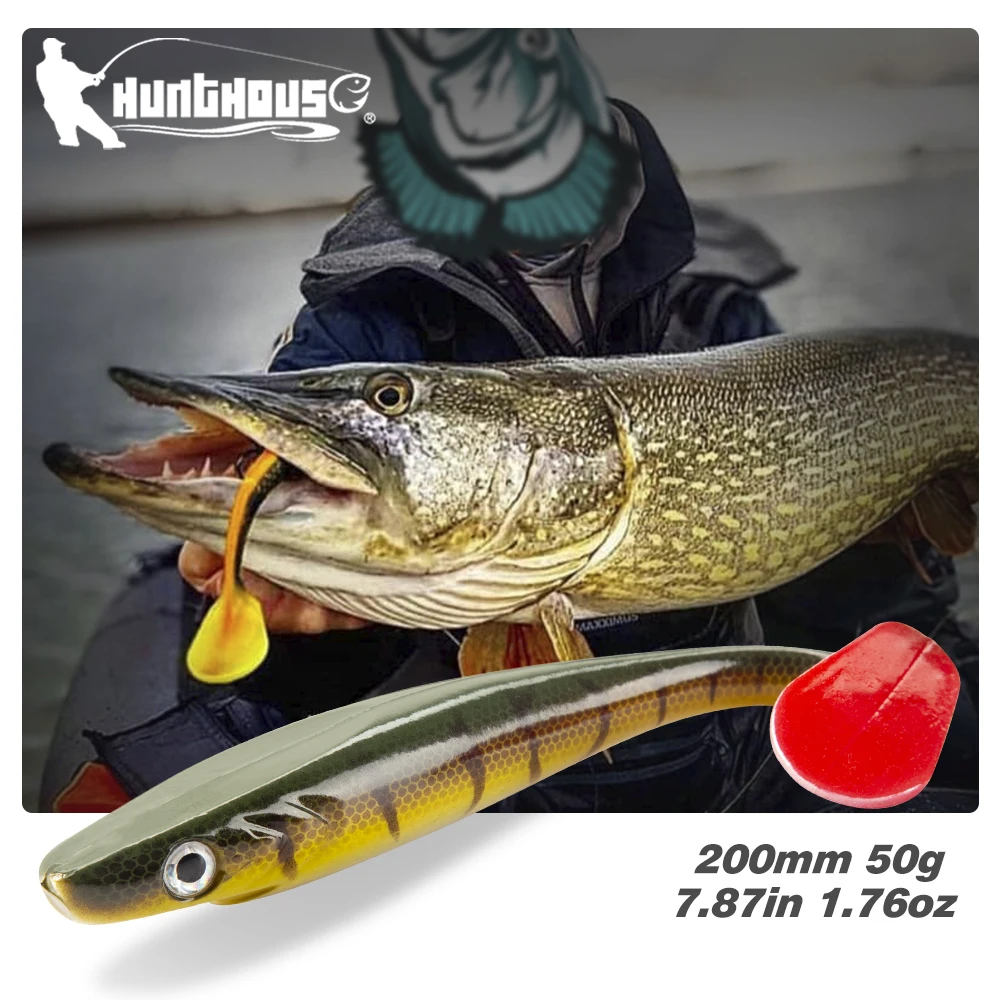 Hunthouse pro porco shad isca de pesca macia 200mm 50g pintura impressão iscas paddle cauda shad silicone macio enfrentar lw227