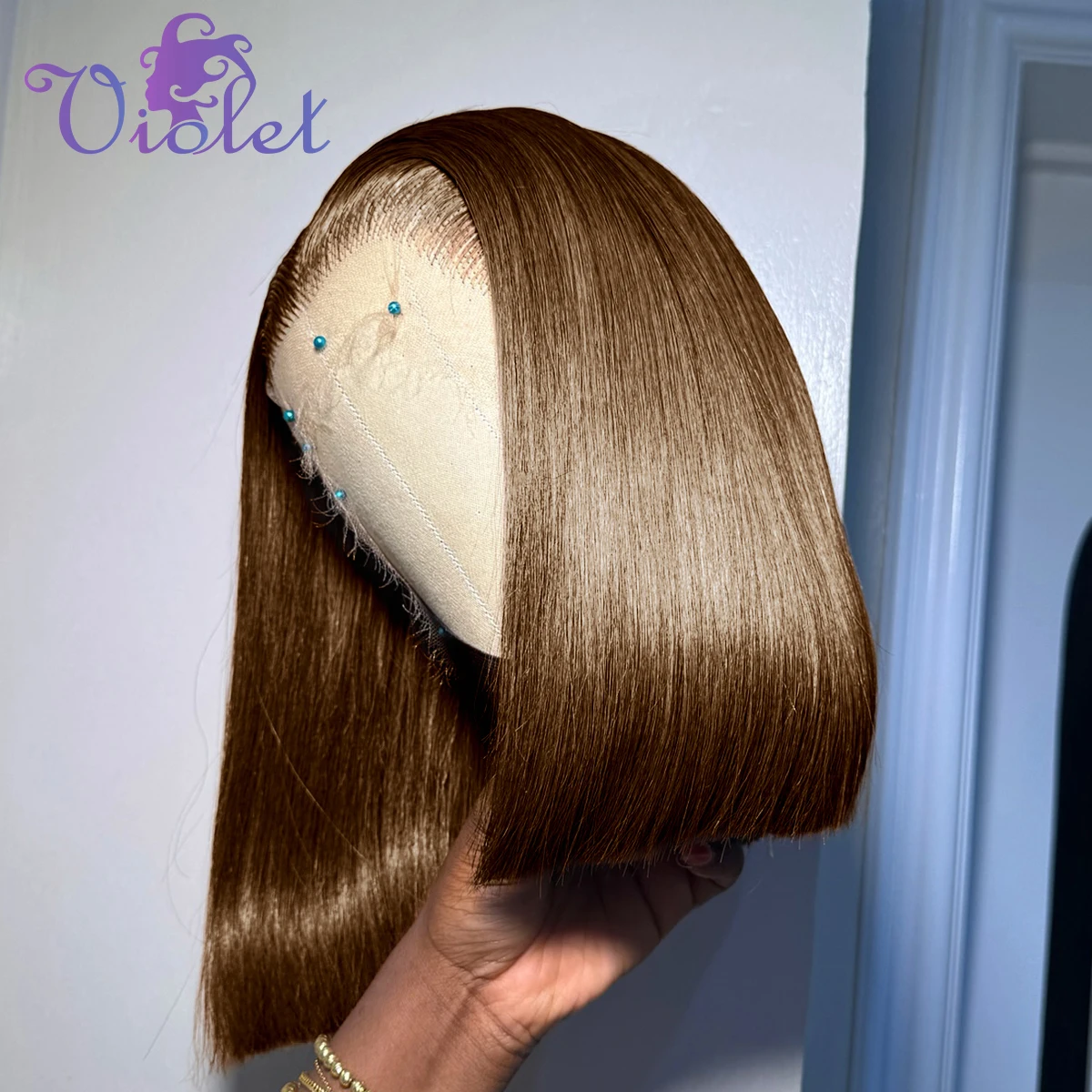 

Коричневый парик Боб, человеческие волосы 13x4, парики из натуральных волос на кружеве спереди, плотность 200%, короткие парики Боб, прямые # 4-цветные кружевные фронтальные парики