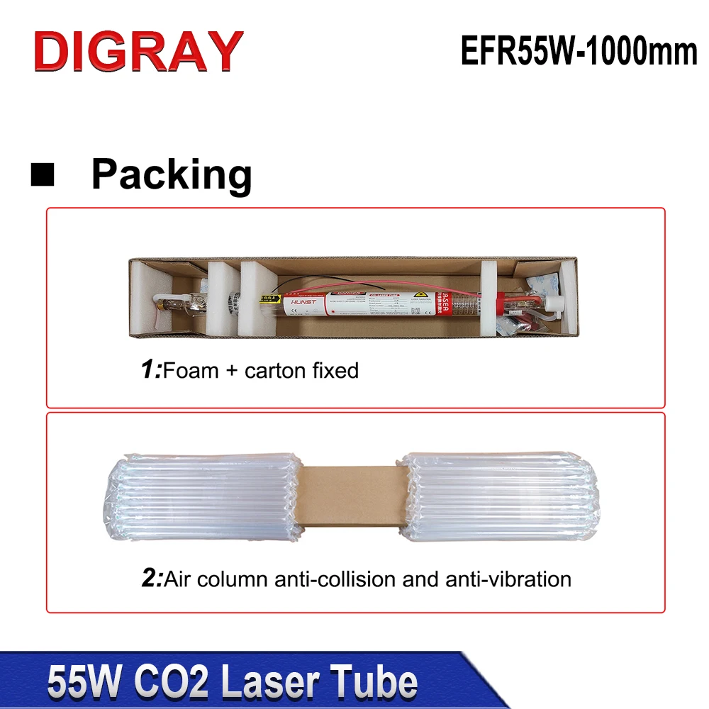 DIGRAY 55W Co2 Laser Tube EFR-1000CL Diameter 50mm Length 1000mm Laser Glass Lamp For Co2 Engraving Cutting Machine