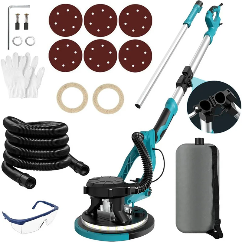 Levigatrice per cartongesso 1250W 220V Regola la velocità Pieghevole Pavimento Lucidatura da parete Rettifica Luce a led Lucidatrice per mastice da parete Macchina per polvere automatica