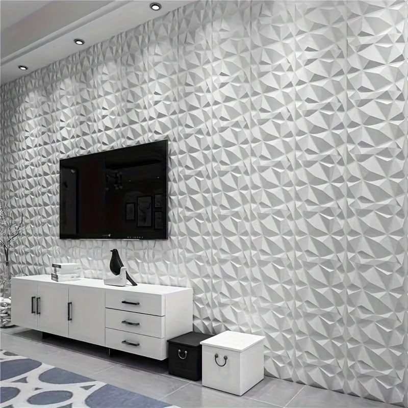 12pcs 11.8inx11.8in 3D Diamond Wall Panel for Living Roor Bedroom TV Background Decoration Company Office Interior Wall Decor