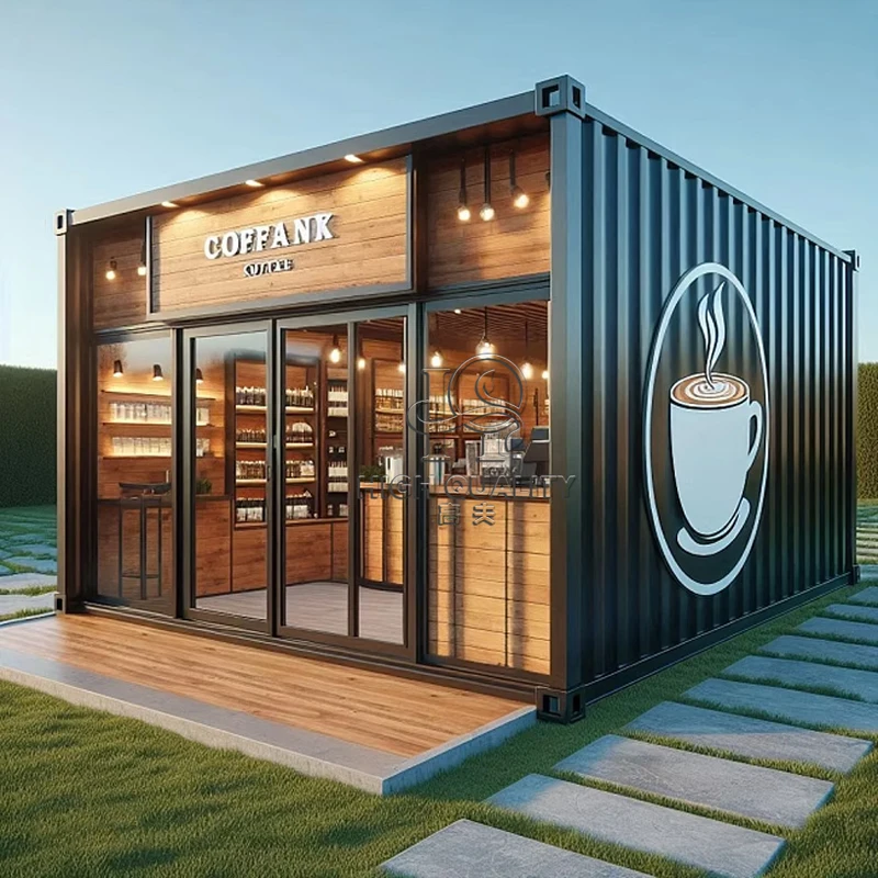 High End Foldable Container House for Coffee Shop Bakery with Serving Counter and Outdoor Seating Area
