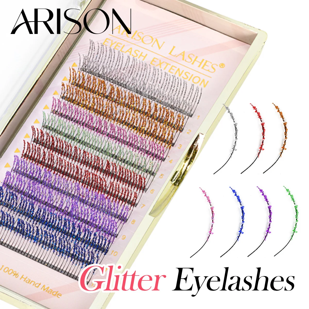 ARISON Mixed Glitter Colored Lashes Shining Festival Colourful Eyelash Individual Premade Russian Volume Fans Glitter Lash