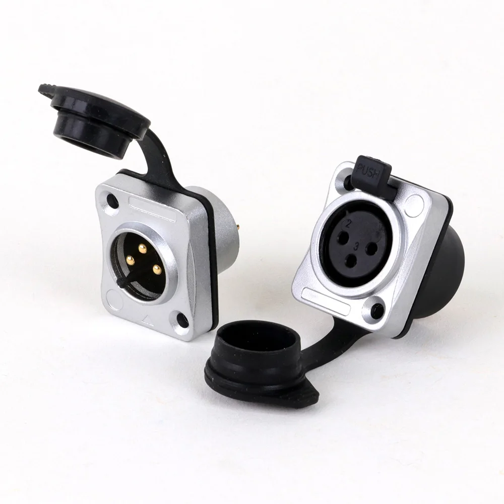 1pc Waterproof 3Pin XLR Male/Female Speaker Panel Mount Socket,Outdoor Dustproof Cover Performance Balanced Audio Wire Connector