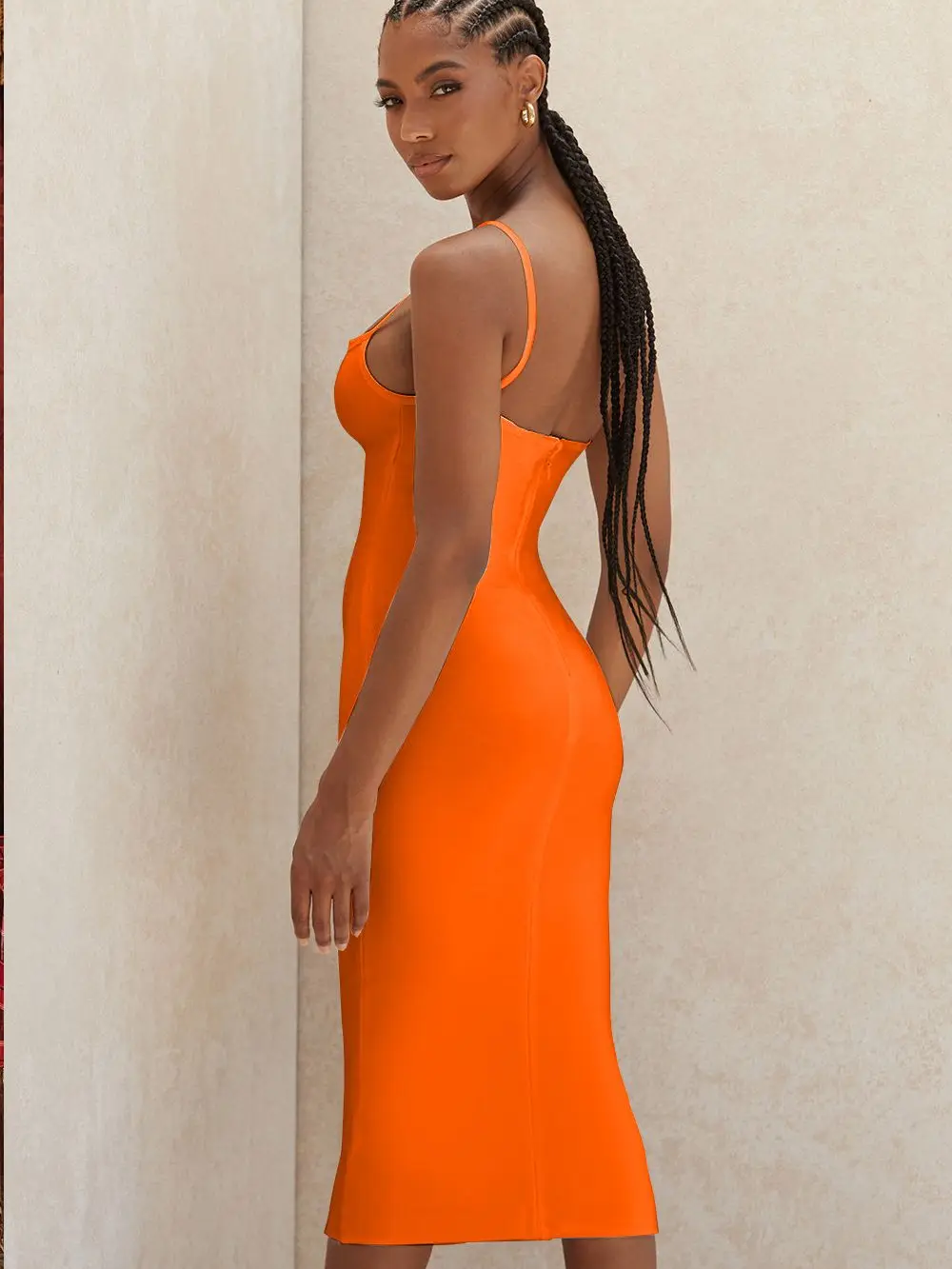 Elegant Bandage Dress Summer Women Sexy Strap Backless Bodycon Dress 2022 Female Orange Midi Evening Club Party Dresses Outfits