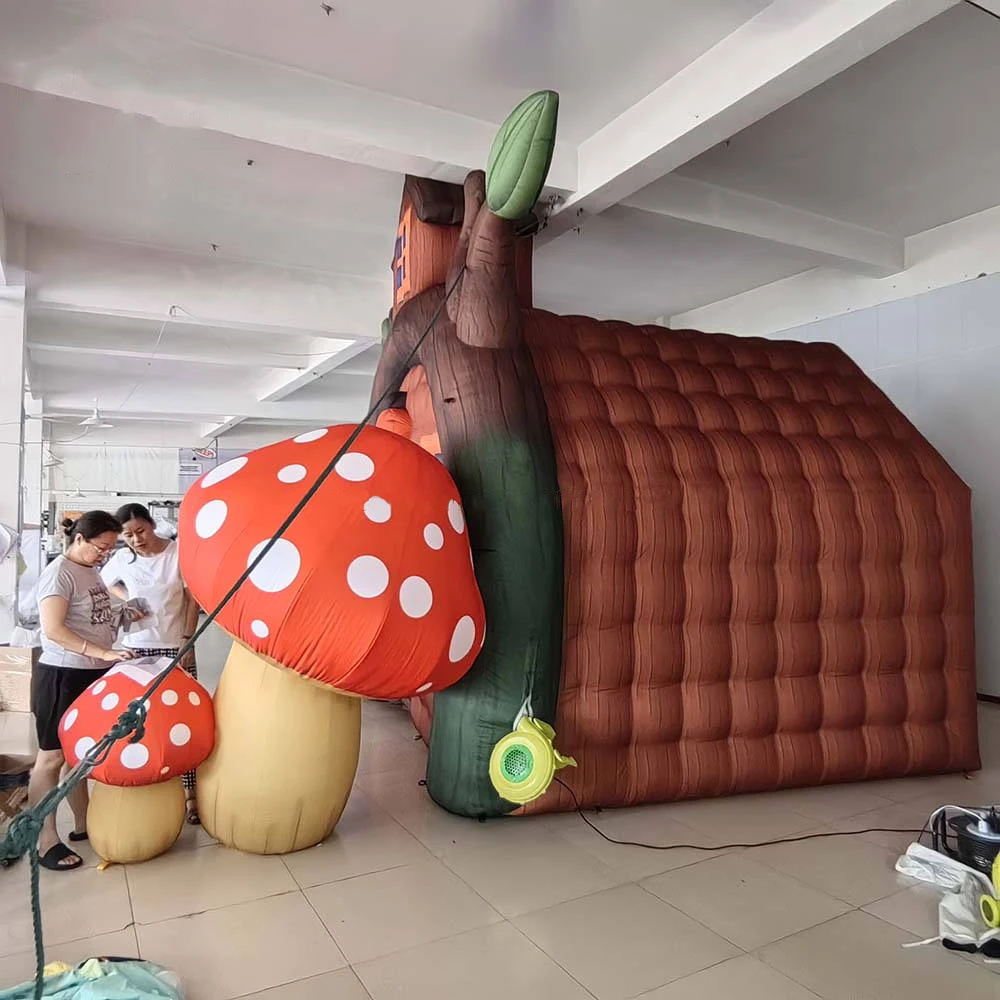 Giant Inflatable Wooden House With Front Mushroom Decor Fantasy Fairy Tale Prop For Themed Events Parties And Photo Displays