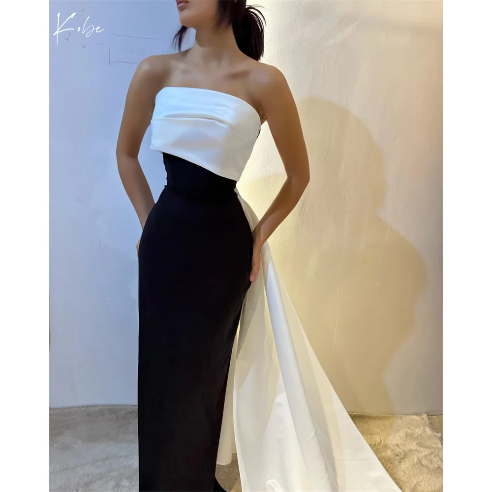 Kobe Black Strapless Sheath Party Dresses Train Floor-Length Evening Dresses Satin Homecoming Customized Prom Dresses 2025