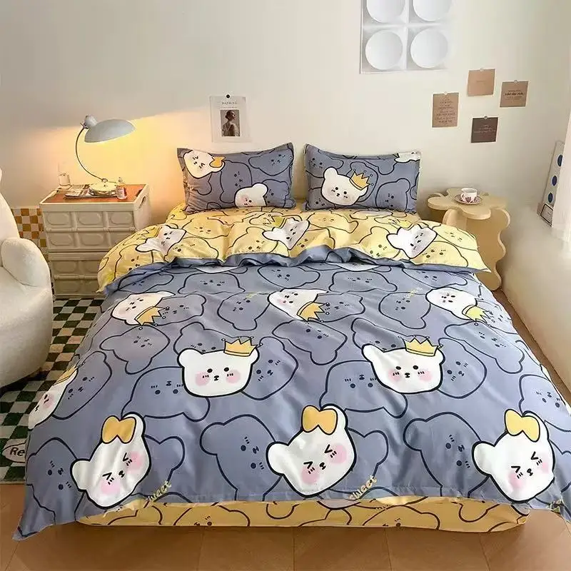 Juego de cama con estampado de cuadros para caballero, funda nórdica Floral, funda de almohada, sábana, funda de edredón individual, tamaño 150×200cm