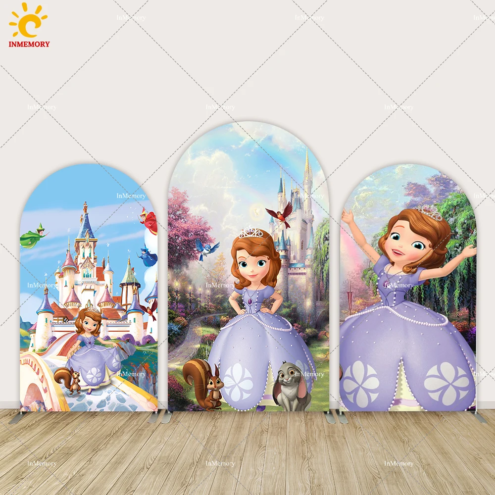 صوفيا عيد الميلاد الأول قوس خلفية جدار مخصص الأرجواني القلعة الأميرة صوفيا غطاء مقوس خلفية راية الطفل على الوجهين