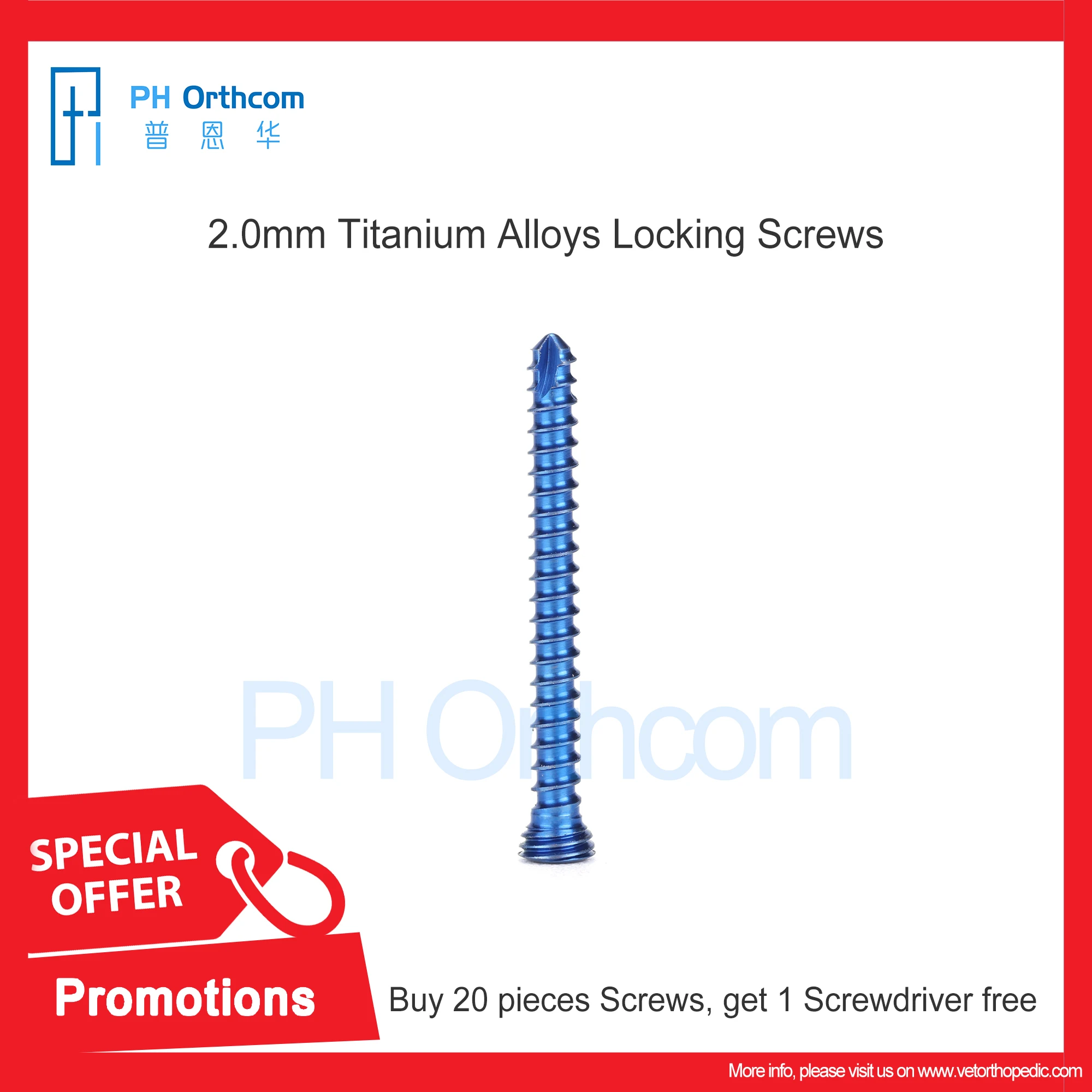 

Hurry! Buy Twenty Pieces Screws, Get One Screwdriver Free! 2.0mm Titanium Locking Screws