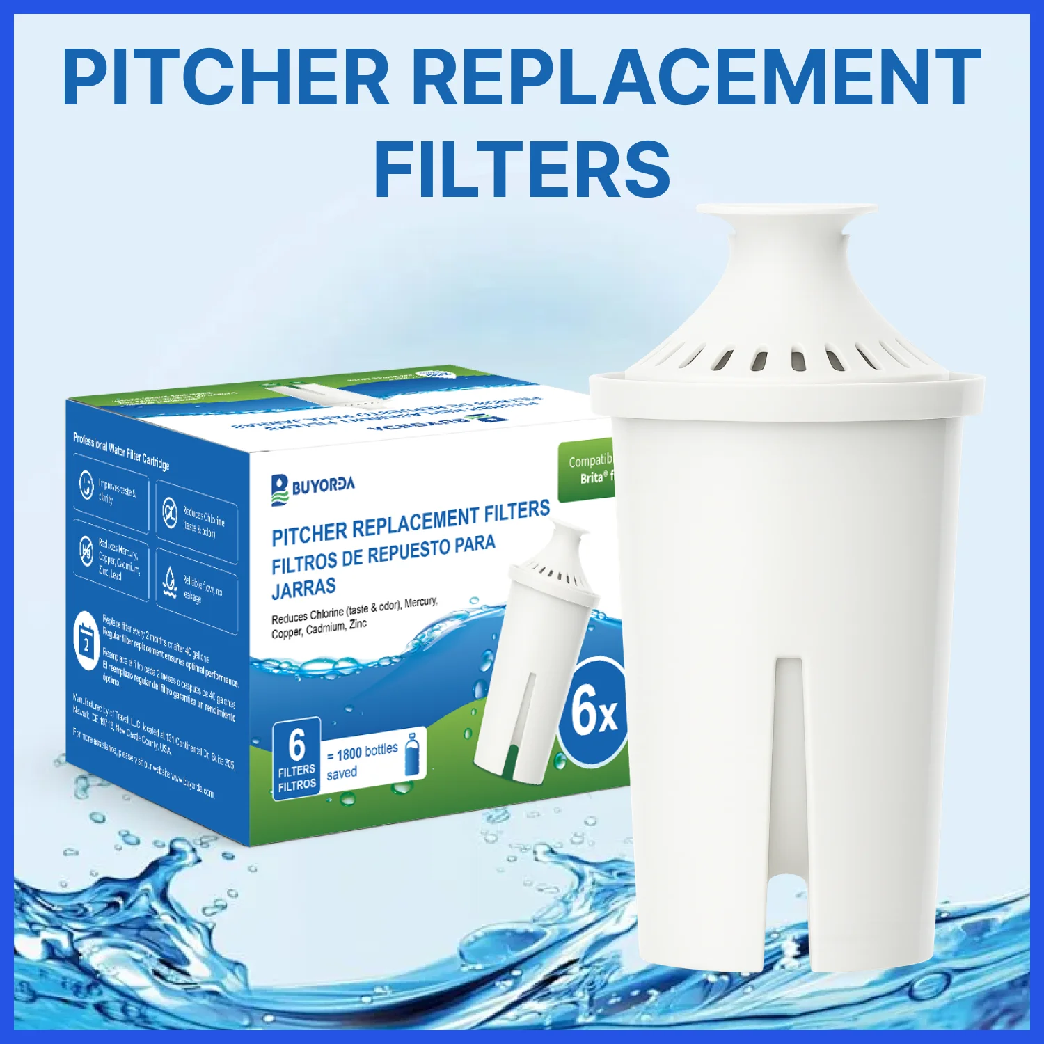 فلاتر بديلة لإبريق ماء For Brita متوافقة مع الأباريق والموزعات ما عدا Stream تقلل من النحاس والكادميوم والزئبق